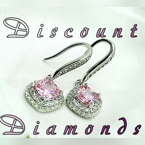 14K White Gold on 925 Cushion Cut 4 Ct Pink Diamond Drop Earrings Womens Jewelry